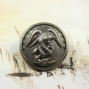 Metal Buttons - United States Marine Corps Old Emblem Metal Buttons , Gray Silver Color , Shank , 1 inch , 10 pcs