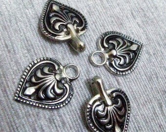Cloak Clasp Fasteners - Charming Silver Baroque Spade Cloak Clasp Metal Fasteners. 5 Pairs.