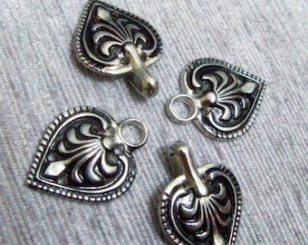 Cloak Clasp Fasteners - Charming Silver Baroque Spade Cloak Clasp Metal Fasteners. 5 Pairs.