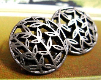 Metal Buttons - Leaf Vines Metal Buttons , Gray Silver Color , Openwork , Shank , 0.79 inch , 10 pcs