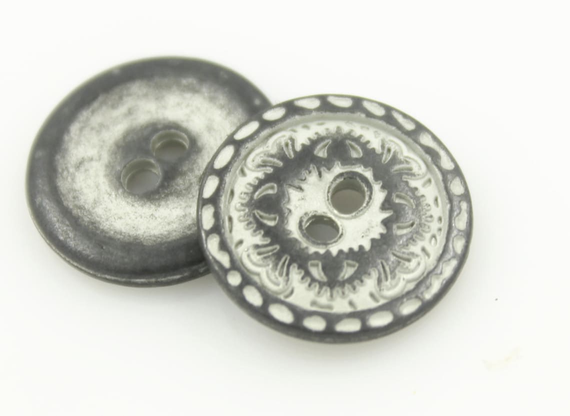 Metal Buttons Flower Engraving Metal Buttons Gunmetal Etsy