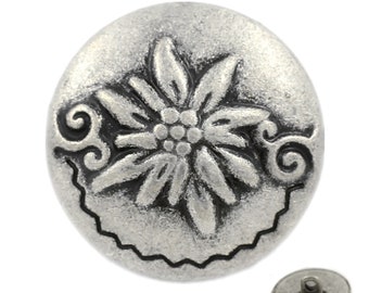 Metal Buttons - Edelweiss Antique Silver Metal Shank Buttons - 0.79 inch - 6 pcs