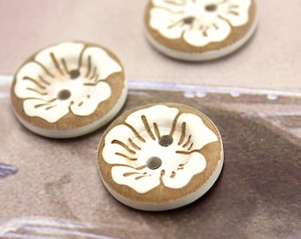 Wooden Buttons - White Plum Flower Carving Wooden Buttons,  0.71 inch (10 in a set)