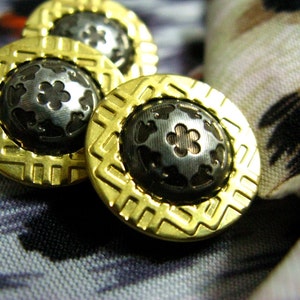Metal Buttons - Floret Hemisphere and Golden Border Metal Buttons , Shank , 0.67 inch , 10 pcs