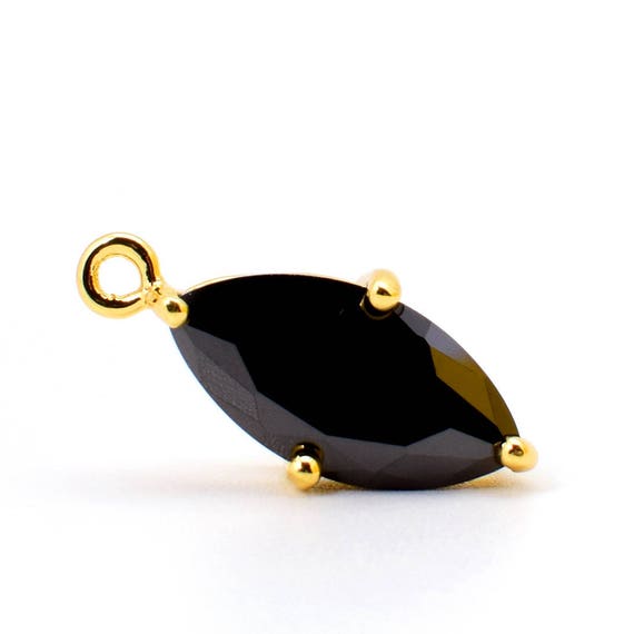 2 Marquise Black Zircon Pendant, 18mm, Gold Plated Over