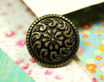 Metal Buttons - Seawave and Flower Metal Buttons , Antique Brass Color , Shank , 0.79 inch , 10 pcs