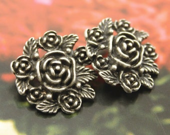 Bouton Ancien En Métal 25 Mm - Motif Fleur, Pour Collection Ou Artisanat, Occasion, France