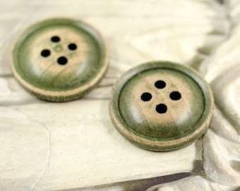 Olive Green Brushed Effect Retro Wooden Buttons. 8 pcs, 0.79 inch
