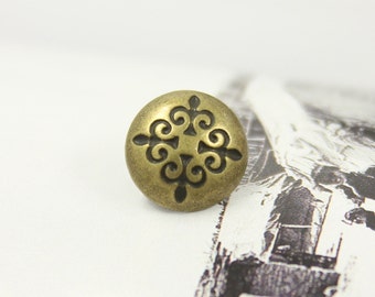 Metal Buttons - Trefoil Cross Metal Buttons , Antique Brass Color , Domed , Shank , 0.39 inch , 10 pcs