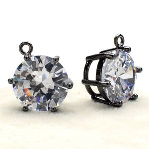2 Round Cubic Zircon Pendant, 16mm, Black Color Plated over Brass Prong Setting. [R2030497]