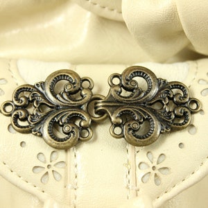 HOOK And EYE Fasteners - Stunning Antique Brass Openwork Baroque Swirl Cloak Clasp Fasteners. 2 Pairs. RARE