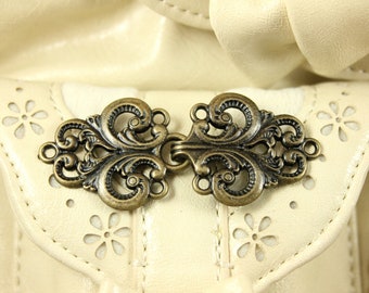 HOOK And EYE Fasteners - Stunning Antique Brass Openwork Baroque Swirl Cloak Clasp Fasteners. 2 Pairs. RARE