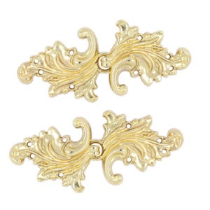 Cloak Clasp Fasteners - Gold Acanthus Leaf Asymmetric Cloak Clasp Metal Fasteners. 2 Pairs.