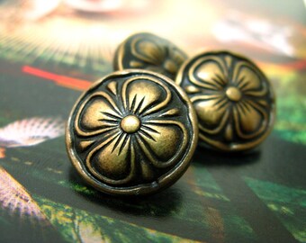 Clover Metal Buttons - Cutie Retro Copper Clover Metal Shank Buttons, 0.59 inch. 10 in a set