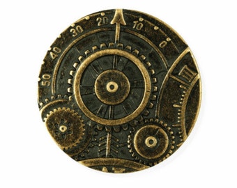 Metal Buttons - Steampunk Mechanism Manometer Metal Buttons , Antique Brass Color , Shank , 0.91 inch , 4 pcs