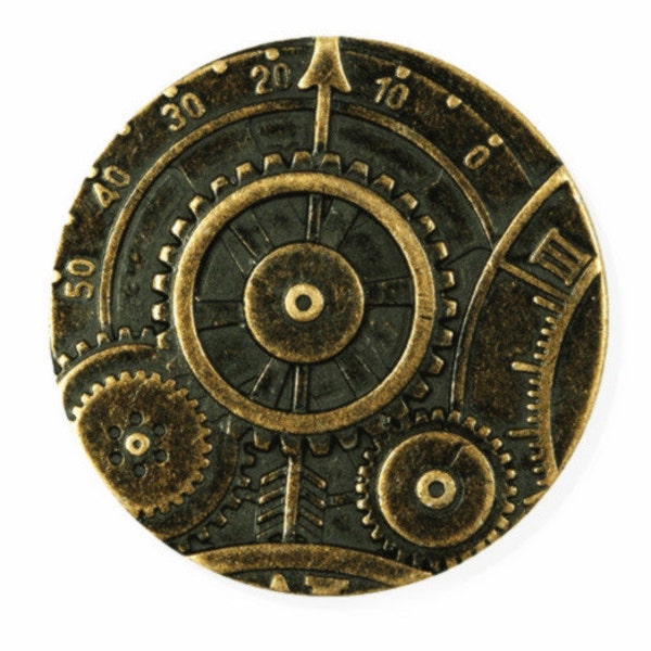 Metal Buttons - Steampunk Mechanism Manometer Metal Buttons , Antique Brass Color , Shank , 0.91 inch , 4 pcs