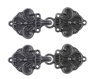 Cloak Clasp Fasteners - Stunning Vintage Black Baroque Fleur-de-lis Swirl Cloak Clasp Fasteners. 2 Pairs.