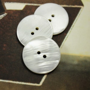 Shell Buttons 6 Pieces of Rich Luster White Shell Buttons, Beautiful Random Texture , 1 inch image 1