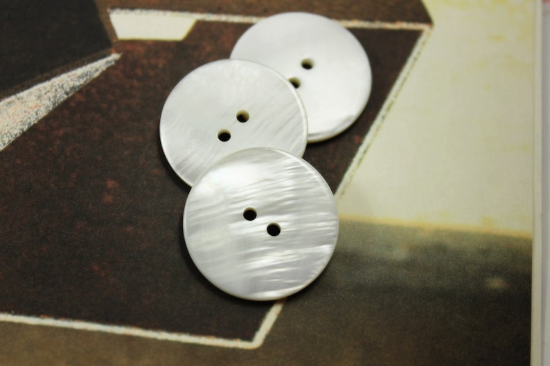 Shell Buttons 6 Pieces of Rich Luster White Shell Buttons, Beautiful Random Texture , 1 inch image 1