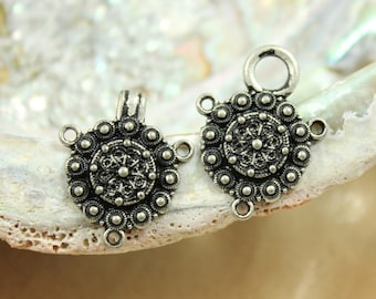 Cloak Clasp Fasteners - Antiqued SIlver Color Complicated Gothic Wheel Cloak Clasp Fasteners. 2 Pairs. RARE