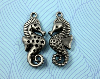 Fantastic Hippocampus 3D Gunmetal Pendant with Double-sided different pattern Design. 2 pcs. 46mm x 20mm