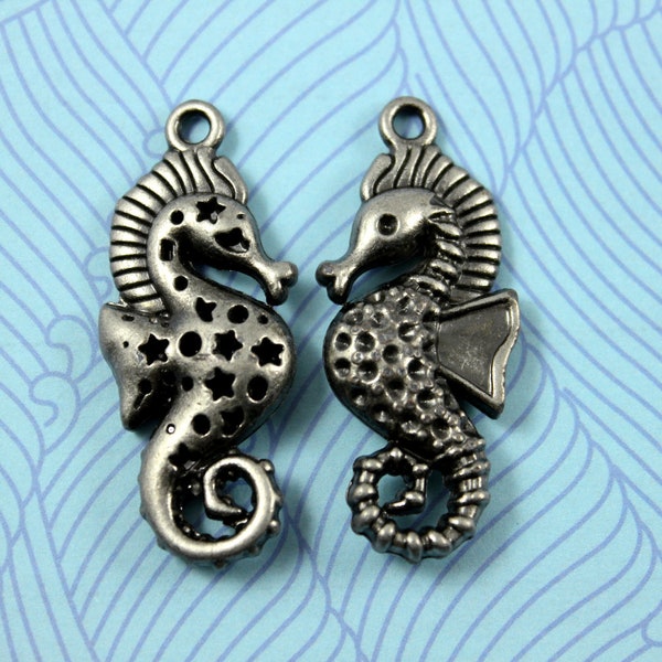 Fantastic Hippocampus 3D Gunmetal Pendant with Double-sided different pattern Design. 2 pcs. 46mm x 20mm