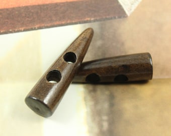 Horn Shaped Toggles - Lovely Khaki Brown Horn Shaped Nature Wood Toggles,  1.98 inch (6 in a set)