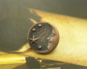 10 Moon and Star Metal Buttons , Copper Color , Shank , 0.43 inch