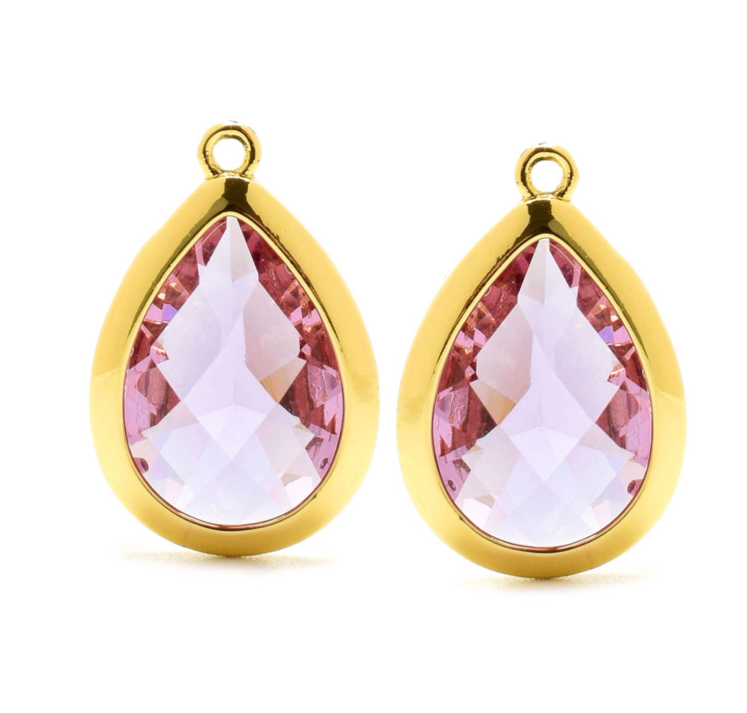 希少　magmaglass Pink/Purple Two-Tone 2 Drop Pink Purple Crystal Glass Pendant, 20mm, Gold Plated Over