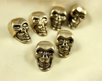 Metal Buttons - Skull Metal Buttons , Antiqued Gold Color , Shank , 1 inch , 2 pcs