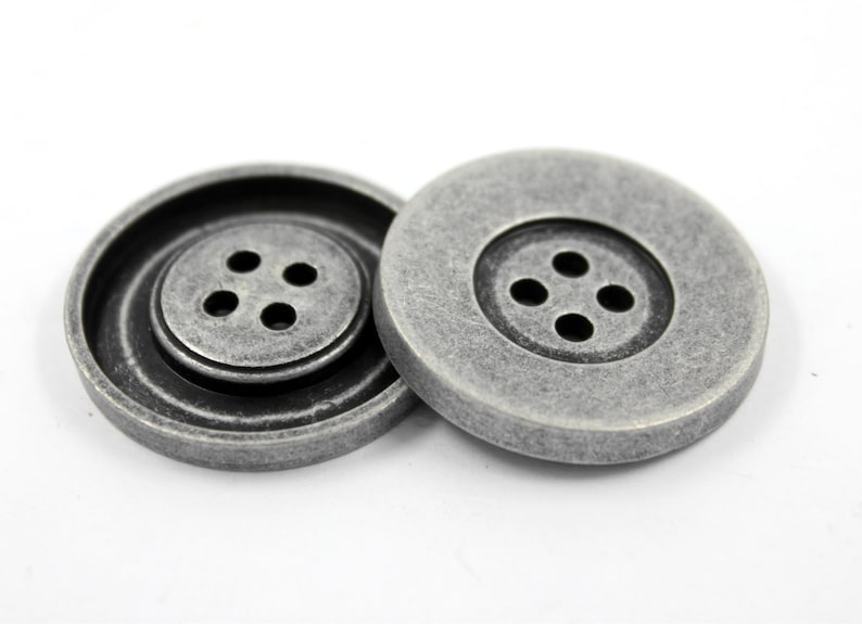 Metal Buttons Large Antique Silver Metal Buttons 4 Holes Etsy