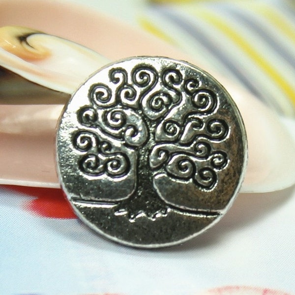 Metal Buttons - Carving Imagine Tree Pattern Retro Silver Shank Buttons. 0.55 inch. 10 pcs