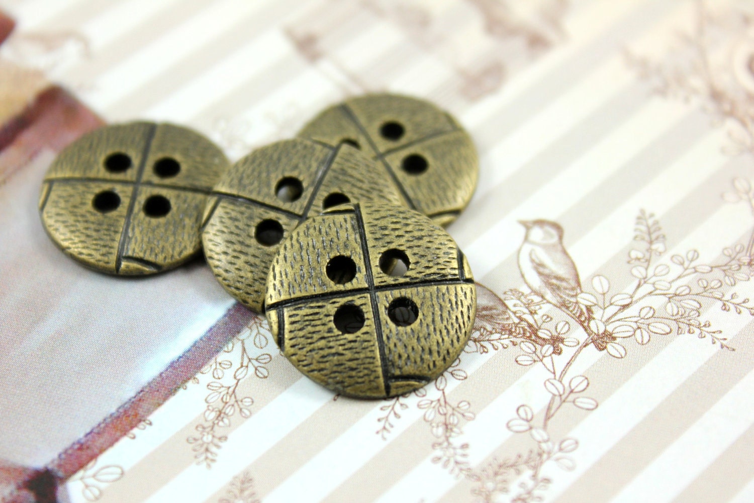 Metal Buttons - Pinwheel Metal Buttons , Antique Brass Color , 4 Holes ...
