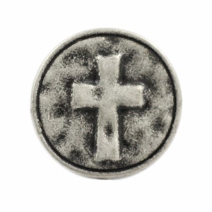 Metal Buttons - Cross Heraldry Antique SIlver Metal Shank Buttons - 0.59 inch - 6 pcs