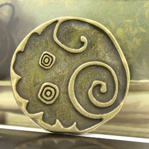 Metal Buttons - Swirl and Circles Metal Buttons , Antiqued Brass Color , Shank , 1.06 inch , 6 pcs