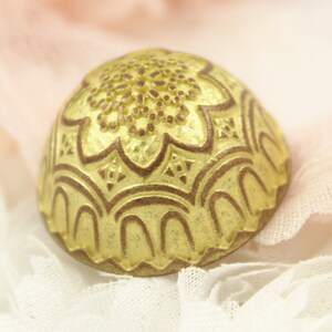 Metal Buttons - Flower Bud Metal Buttons , Copper Yellow Color , Domed , Shank , 0.91 inch , 6 pcs