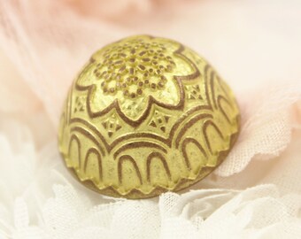 Metal Buttons - Flower Bud Metal Buttons , Copper Yellow Color , Domed , Shank , 0.91 inch , 6 pcs