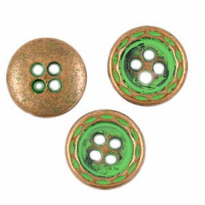 Metal Line Button Metal Buttons - Dotted Line Edge Metal Buttons , Copper With Green ...
