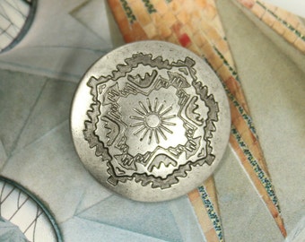 Metal Buttons - Sun and Mountain Towns Metal Buttons , Nickel Silver Color , Shank , 1 inch , 6 pcs