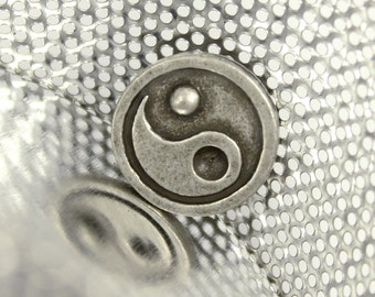 Metal Buttons - Yin and Yang Metal Buttons , Antique Silver Color , Shank , 0.79 inch , 6 pcs