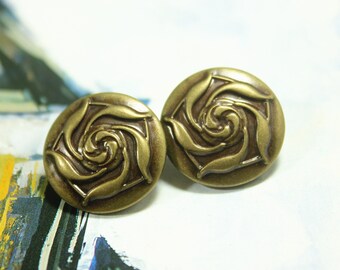 Metal Buttons - Rose Bloom Metal Buttons , Antique Brass Color , Shank , 0.79 inch , 10 pcs