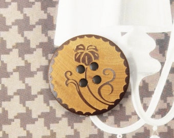 Wooden Buttons -  Morning Glory Pattern Brown Wood buttons. 0.79 inch, 10 pcs