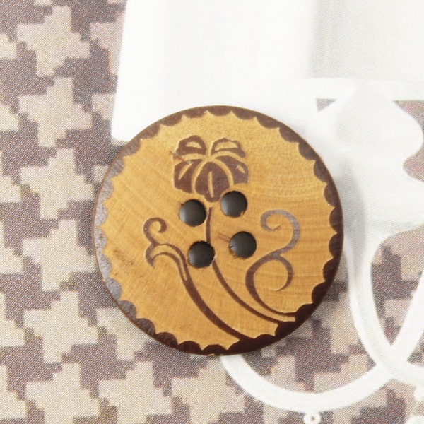 Wooden Buttons -  Morning Glory Pattern Brown Wood buttons. 0.79 inch, 10 pcs