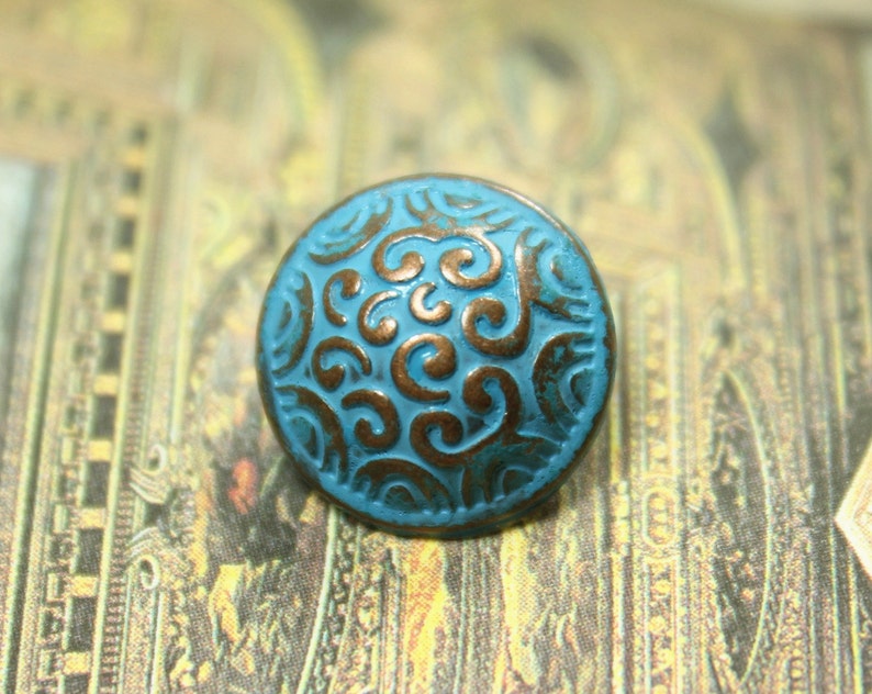 Metal Buttons Cirrus Metal Buttons , Copper Blue Color , Domed , Shank , 0.59 inch , 10 pcs image 1