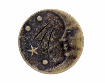Hombre de latón antiguo en la luna estrellada noche metal shank botones - 0.79 pulgadas - 6 piezas