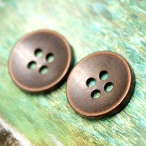 Metal Buttons - Antique Copper Hole Buttons , 4 Holes , 0.71 inch , 10 pcs