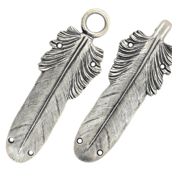 Large Feather Antique Silver Cloak Clasp Metal Fasteners. One Pair.