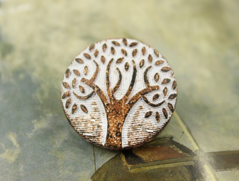 Metal Buttons White Rust Carving Big Tree Pattern Shank Buttons. 1 inch. 6 pcs image 3