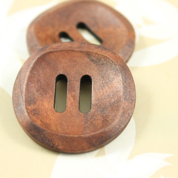 Wood Buttons - Classy Oval Holes Concave Center Red Brown Wooden Buttons, 1.38 inch (10 in a set)