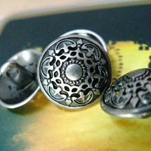 Metal Buttons - Medieval Filigree Metal Buttons , Gray Silver Color , Domed , Openwork , Shank , 0.67 inch , 10 pcs